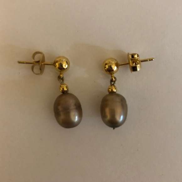 Gold and Pearl Petite Dangle Earrings - Picture 4 of 4